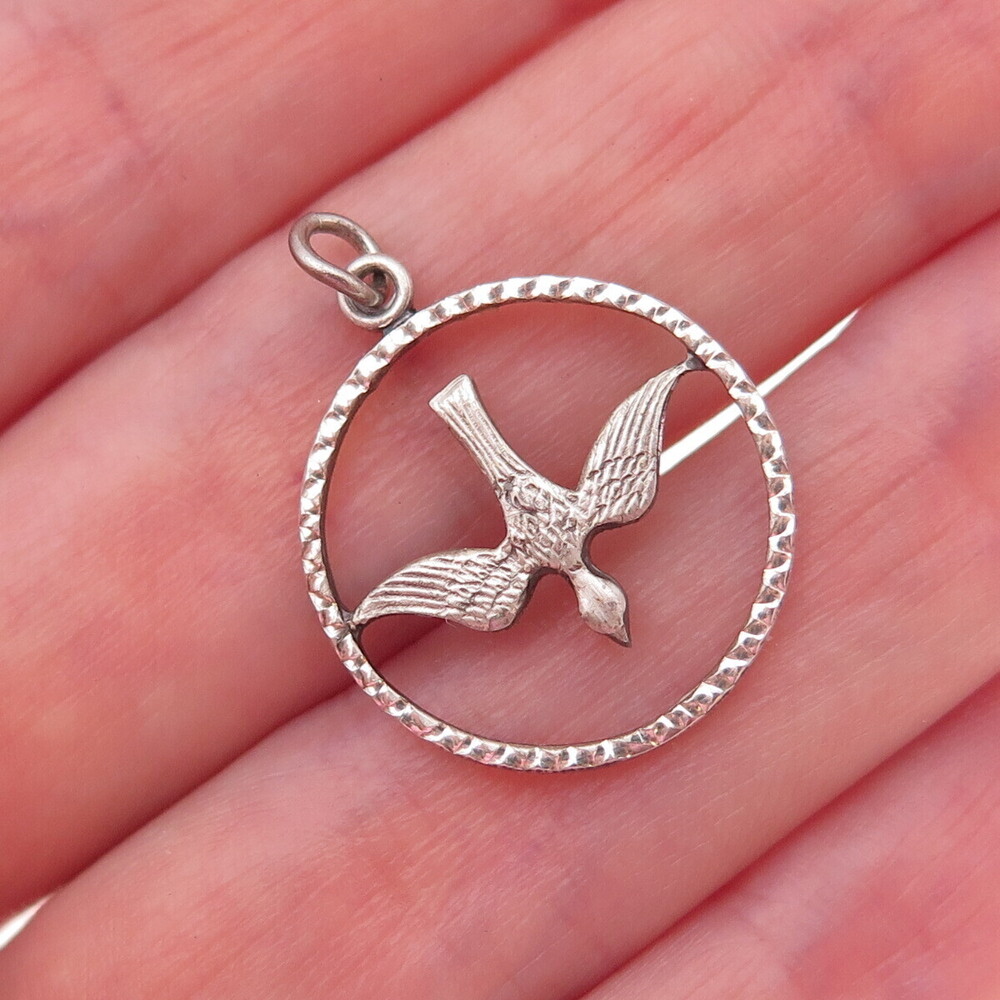 Chapel 925 Sterling Silver Vintage Holy Spirit Religious Oxidized Charm Pendant